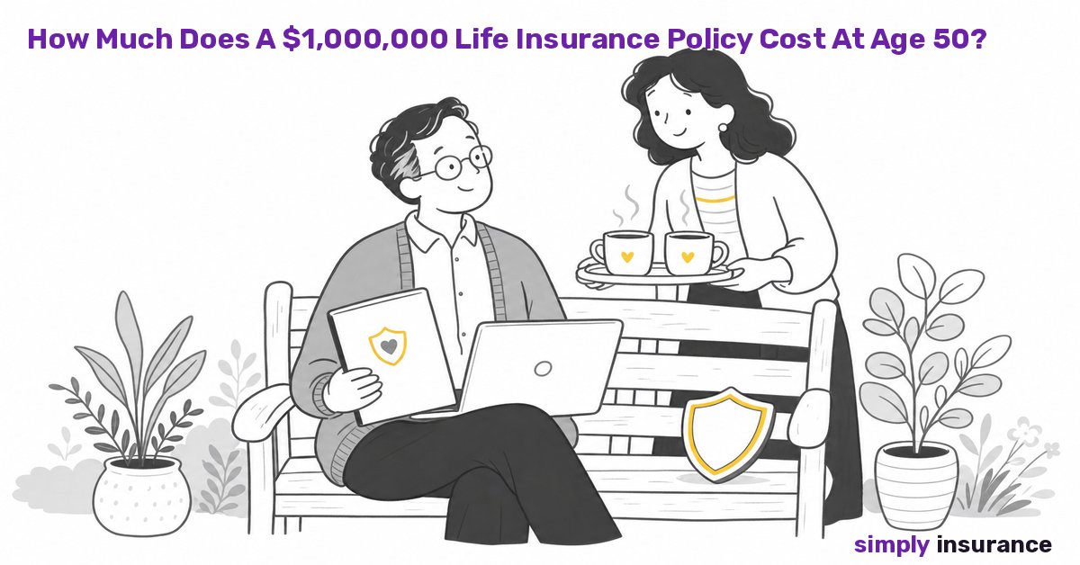 Illustration of a man around fifty reviewing the cost of a $1,000,000 life insurance policy with his wife