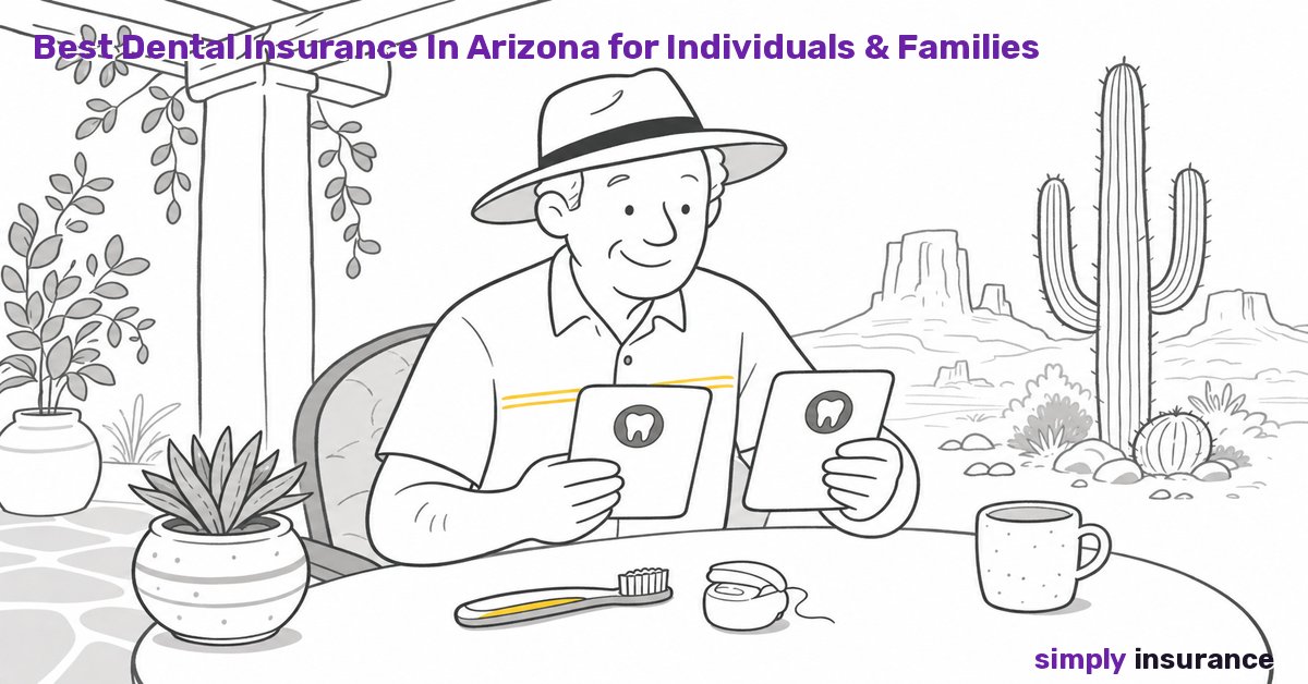 Illustration of a man comparing dental insurance plans on a patio with Arizona saguaro cactus and mesas