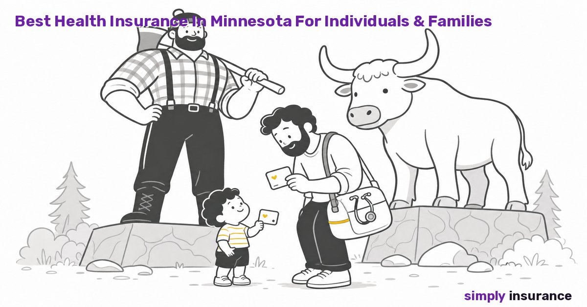 Illustration of a dad and toddler by the giant lumberjack statue, comparing health insurance in Minnesota