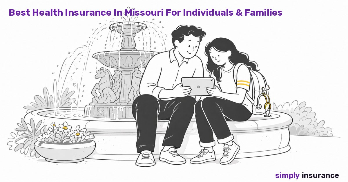 Illustration of a father and daughter comparing health insurance by a Kansas City fountain in Missouri