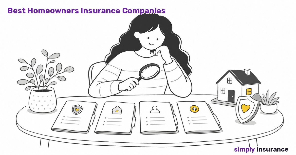 Illustration of a homeowner comparing policies with a magnifying glass to find the best homeowners insurance companies