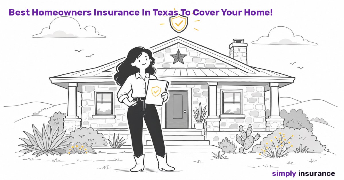 Illustration of a homeowner on the porch of a ranch-style house, for the best homeowners insurance in Texas