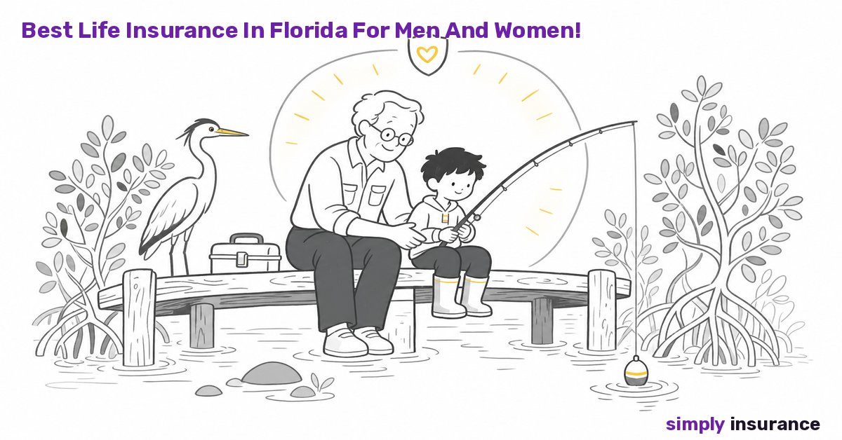 Illustration of a grandfather and grandson fishing in the Everglades, representing life insurance in Florida