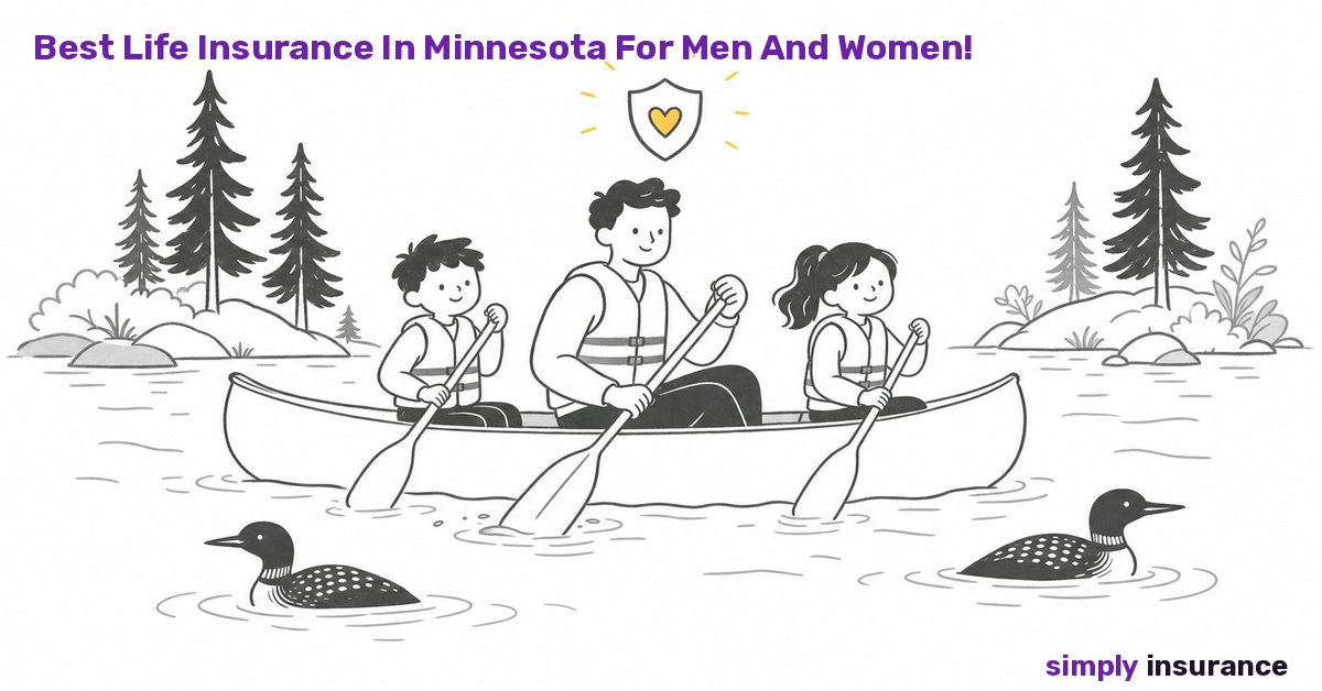 Illustration of a father and kids canoeing on a lake with loons, representing life insurance in Minnesota
