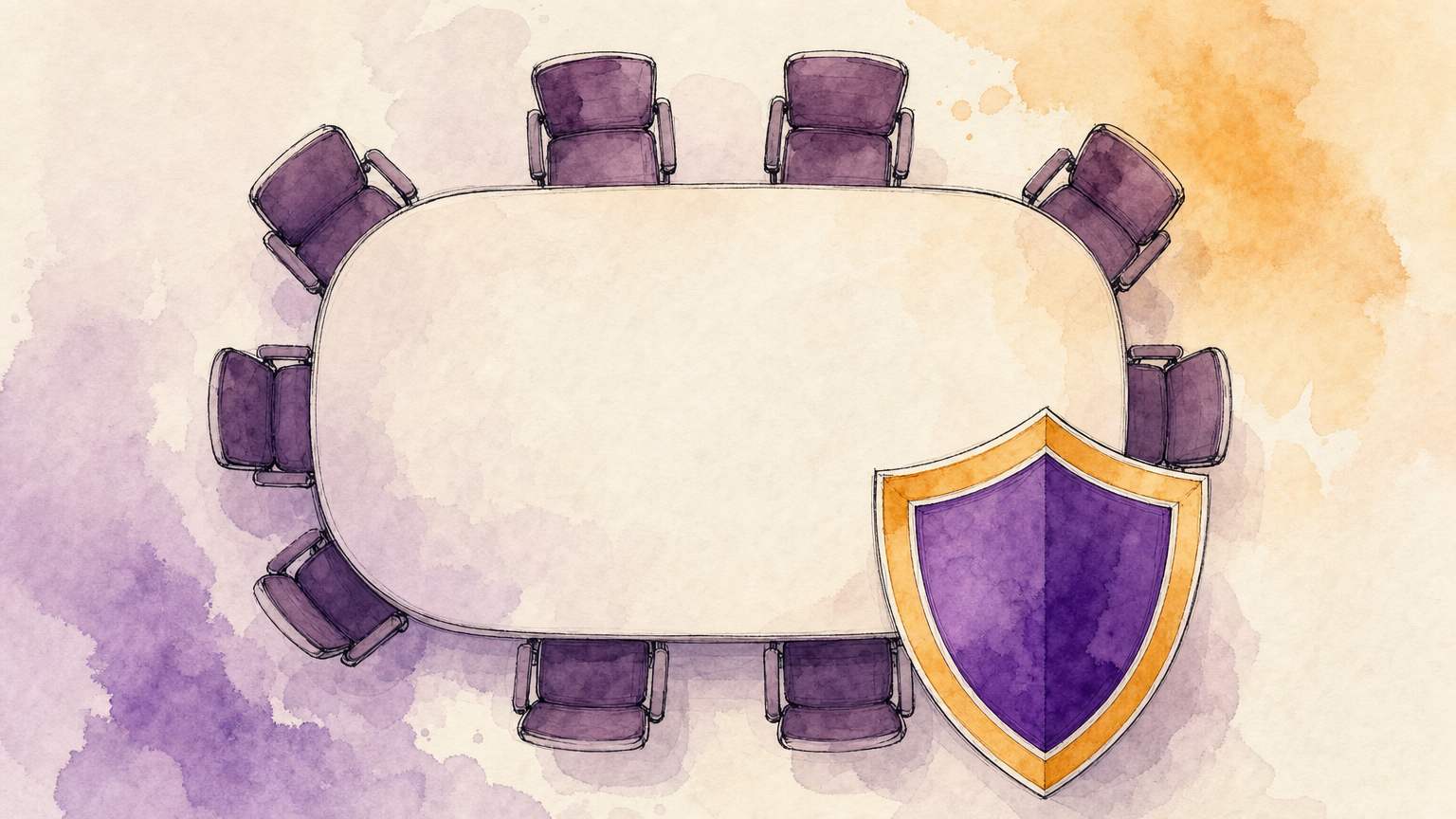 Boardroom table with a shield representing management liability insurance